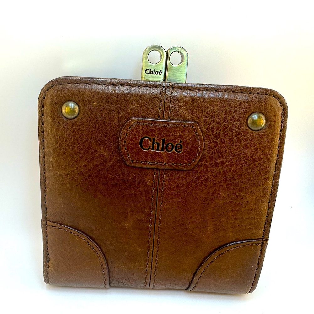 Chloé Kiss Lock Bifold Wallet Brown Leather Vintage Coin Purse Authentic Chloè - Picture 11 of 11